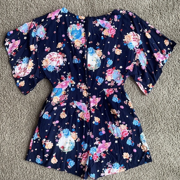 Collectif Vintage Blue and Pink Floral Jumpsuit - Picture 3 of 4